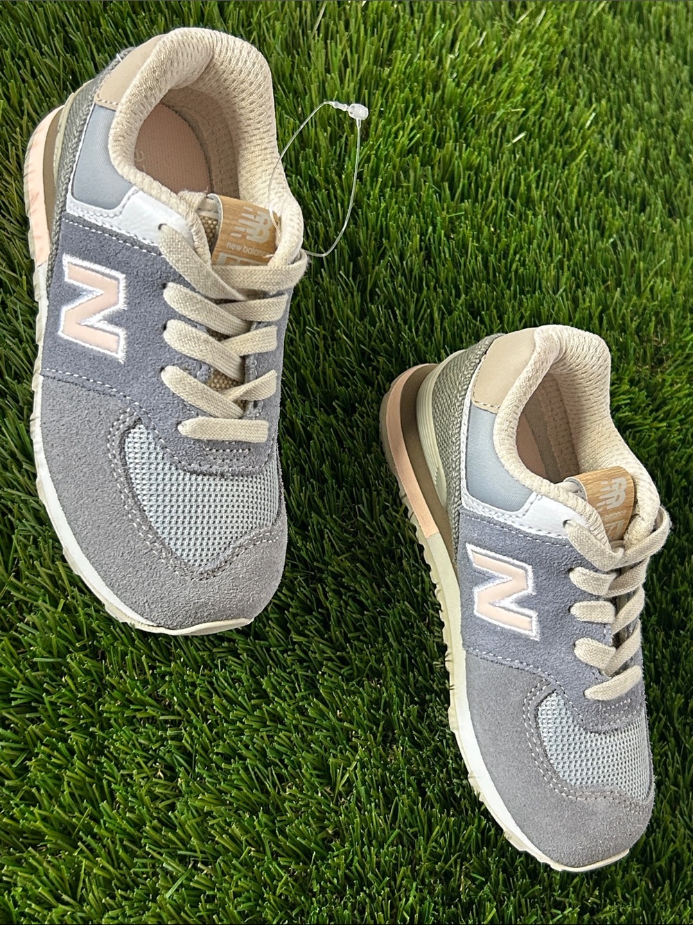 2nd Pair of New Balance Kids Gray and Cream Suede-Trim Sneakers